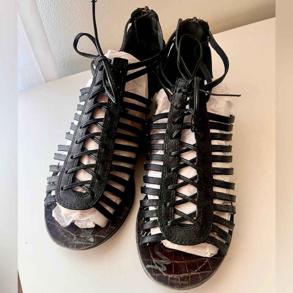 Sam Edelman Black Lace-Up Gladiator Sandals